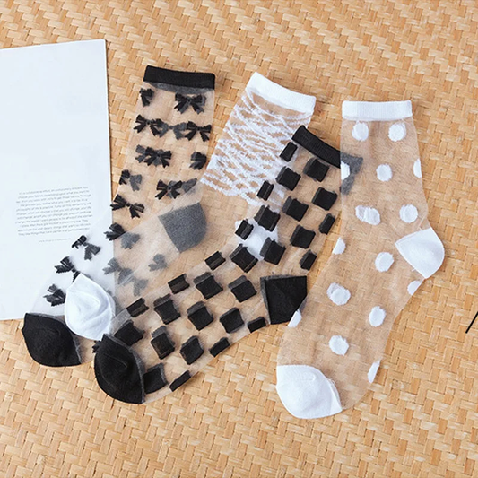 Transparent Monochrome Pattern Crew Socks (20 Designs)