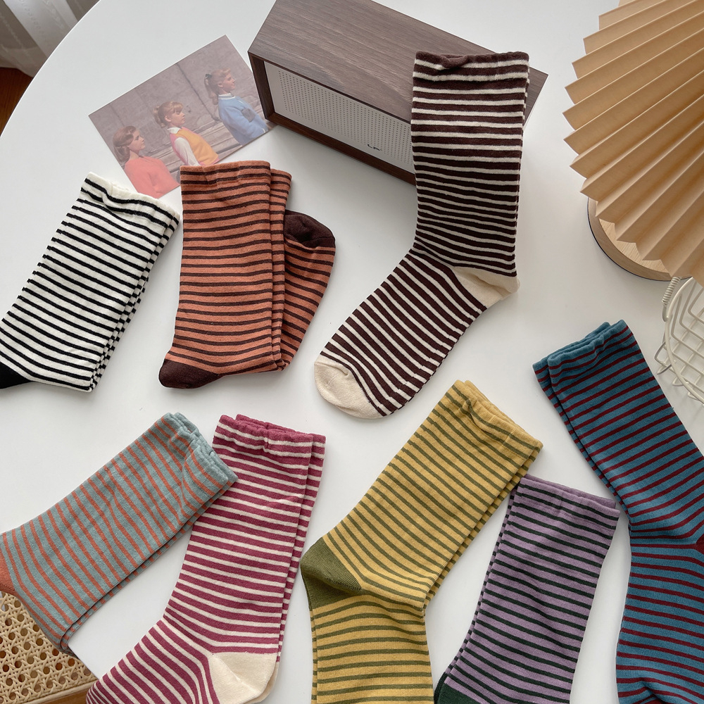 Retro Stripe Crew Socks (8 Colours)