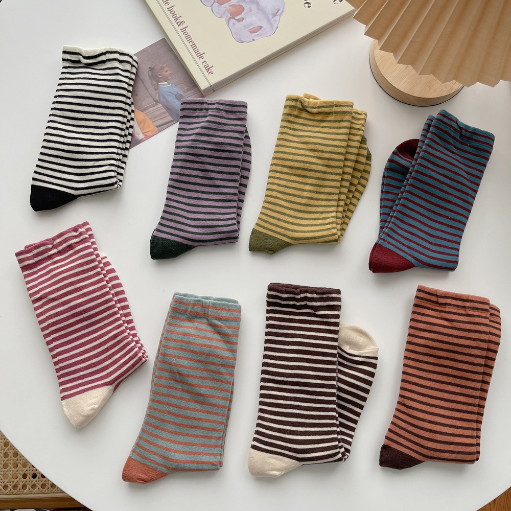 Retro Stripe Crew Socks (8 Colours)