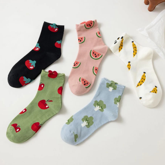 Fruit Pattern Crew Socks (5 Designs)