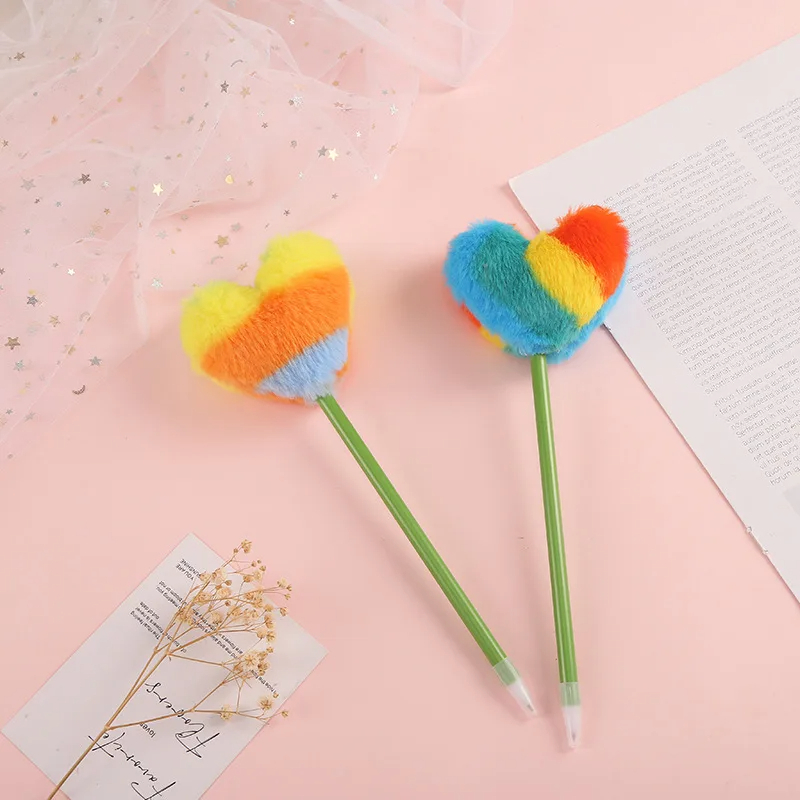 Fluffy Rainbow Heart Pen