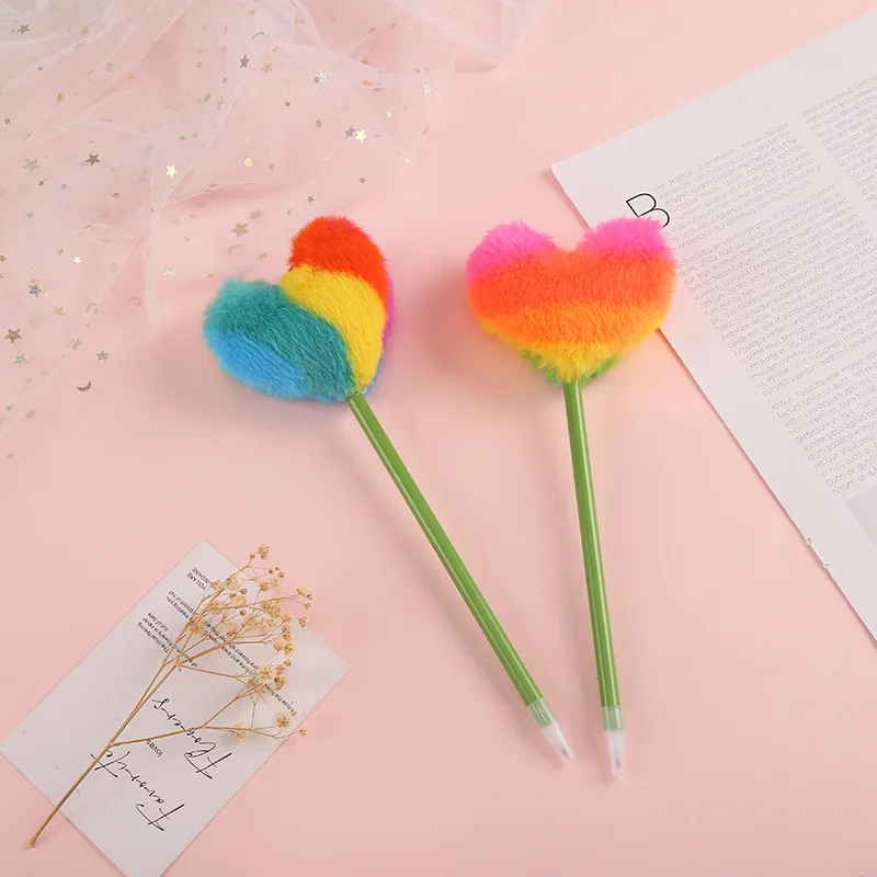 Fluffy Rainbow Heart Pen