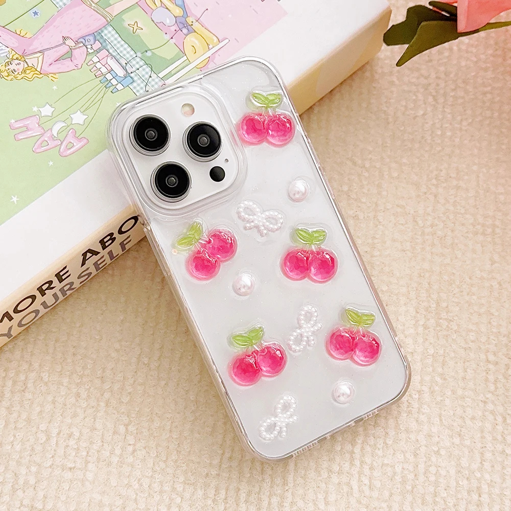 Resin Cherries and Pearl Bows iPhone Case with Charm Option