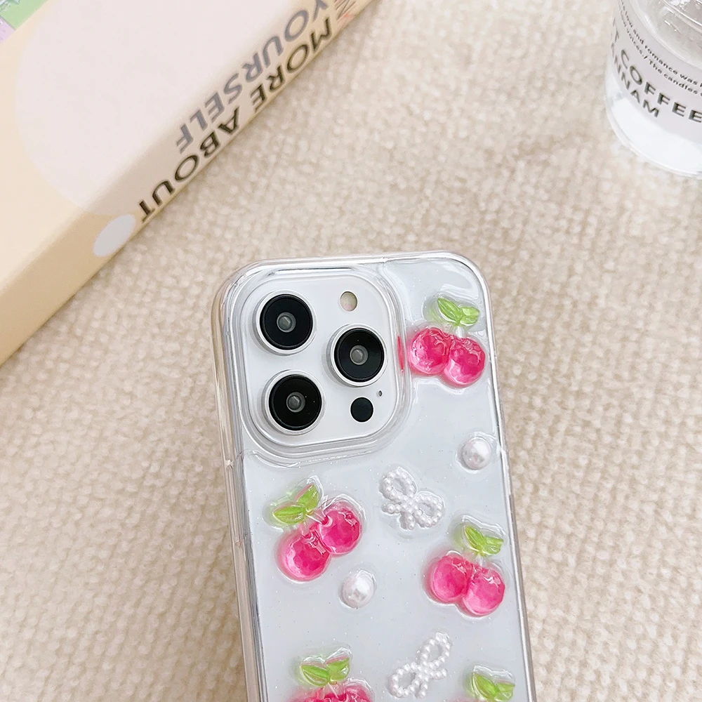 Resin Cherries and Pearl Bows iPhone Case with Charm Option