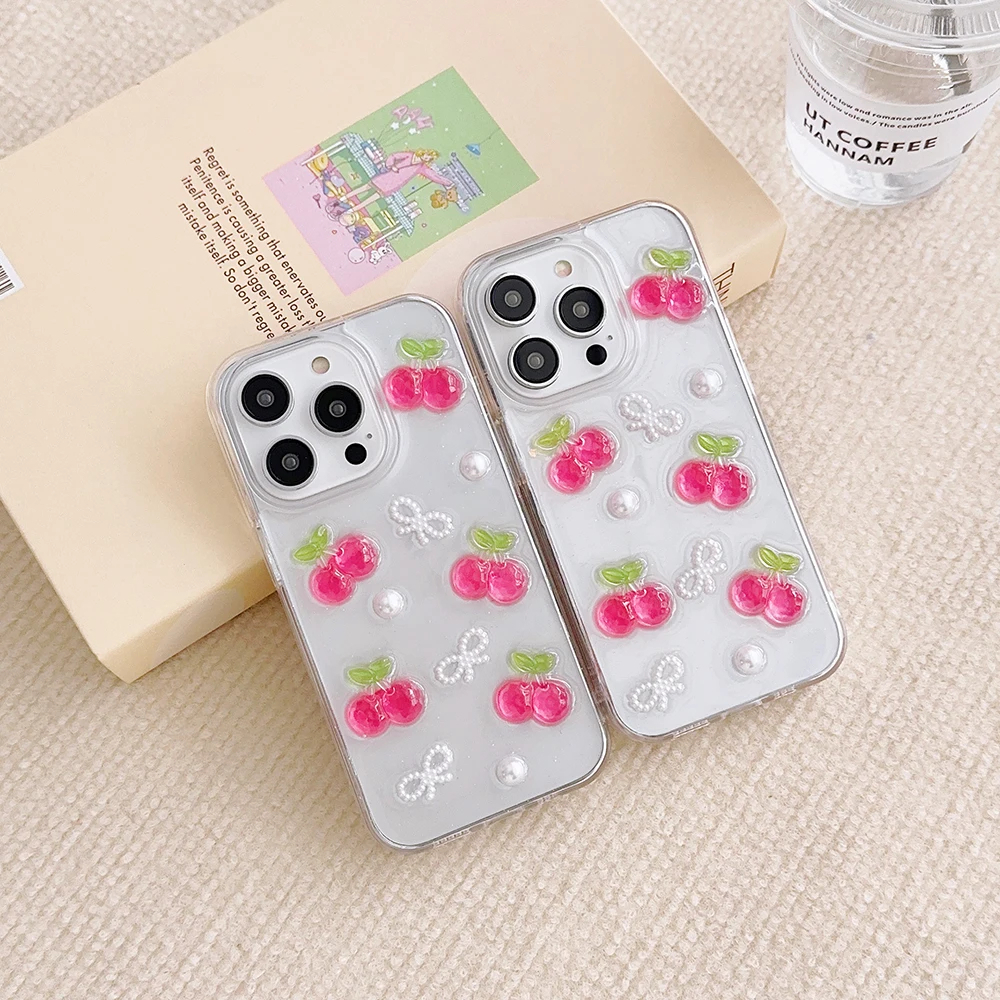 Resin Cherries and Pearl Bows iPhone Case with Charm Option