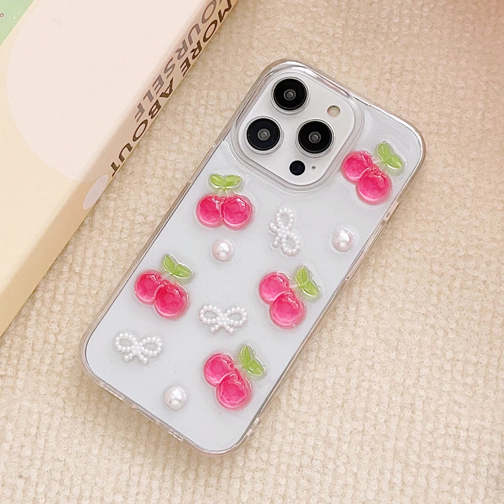 Resin Cherries and Pearl Bows iPhone Case with Charm Option