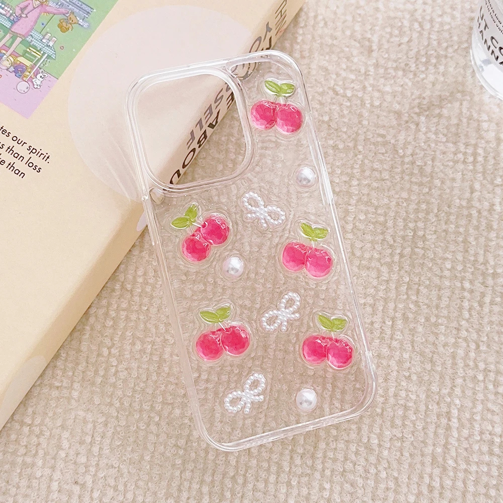 Resin Cherries and Pearl Bows iPhone Case with Charm Option