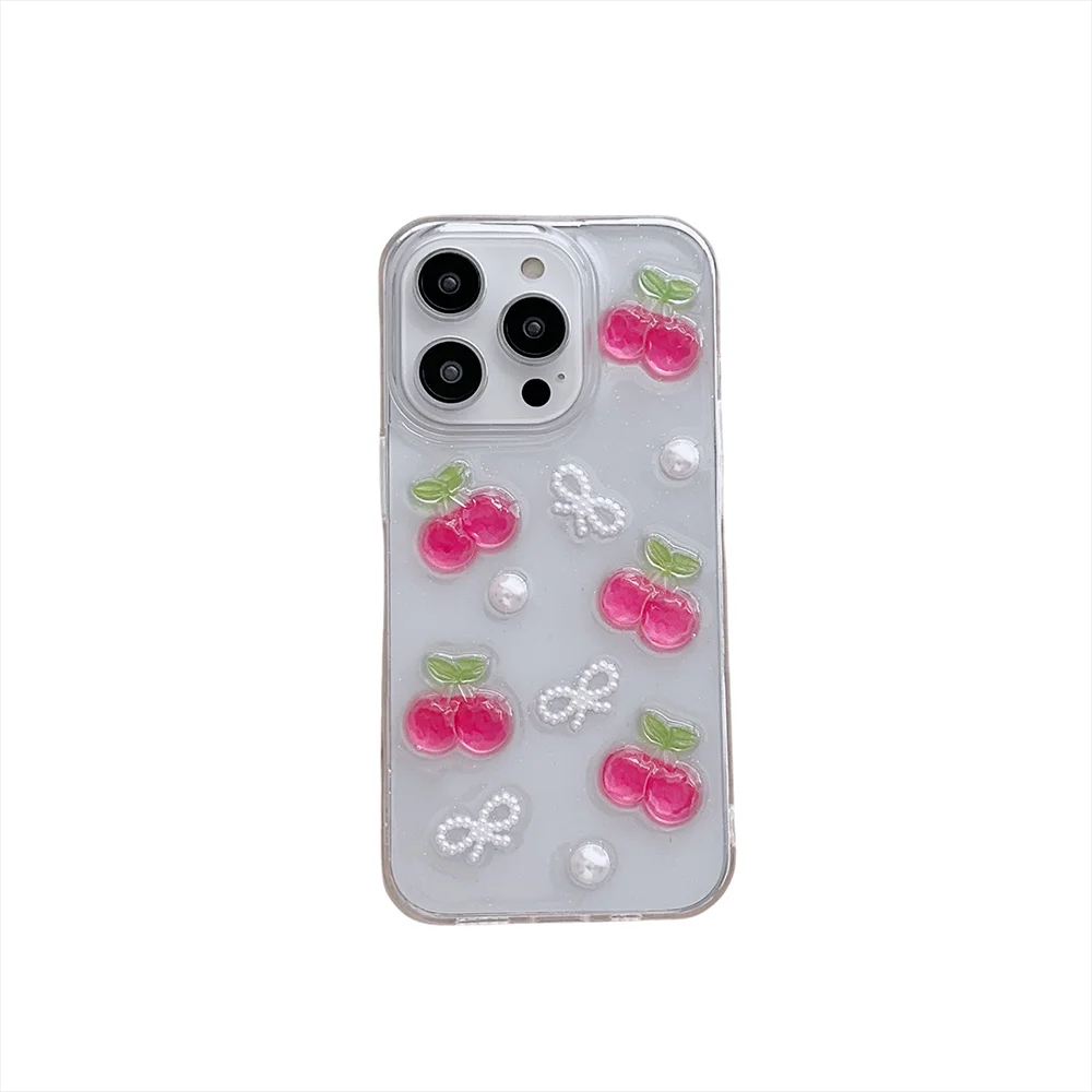 Resin Cherries and Pearl Bows iPhone Case with Charm Option