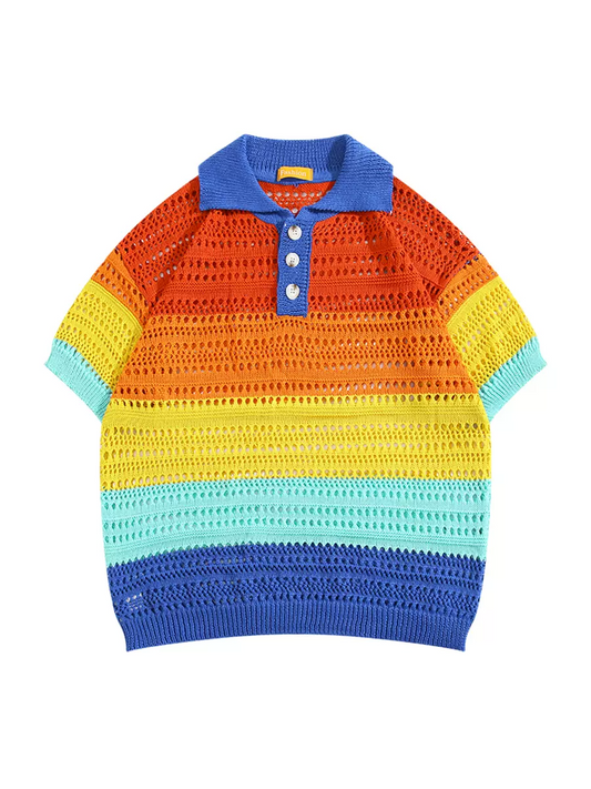 Rainbow Knit Polo Shirt