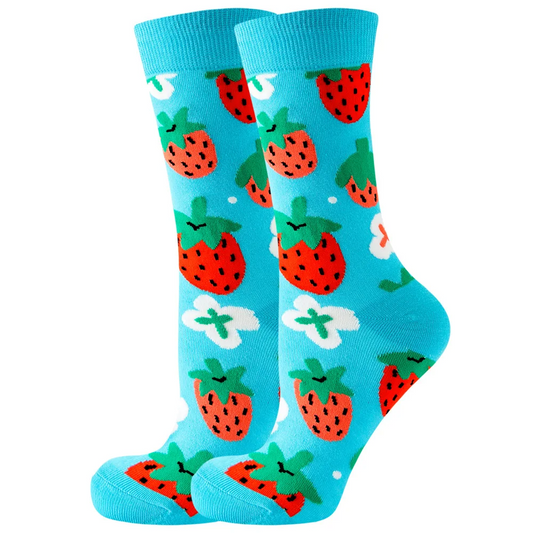 Blue Strawberry Crew Socks