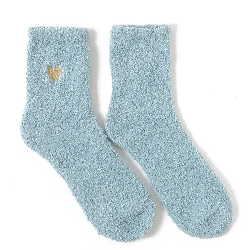 Fuzzy Heart Embroidery Crew Socks (8 Colours)