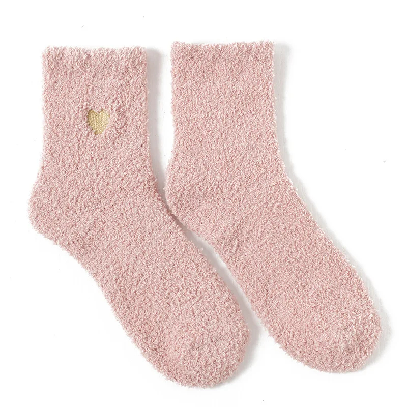 Fuzzy Heart Embroidery Crew Socks (8 Colours)