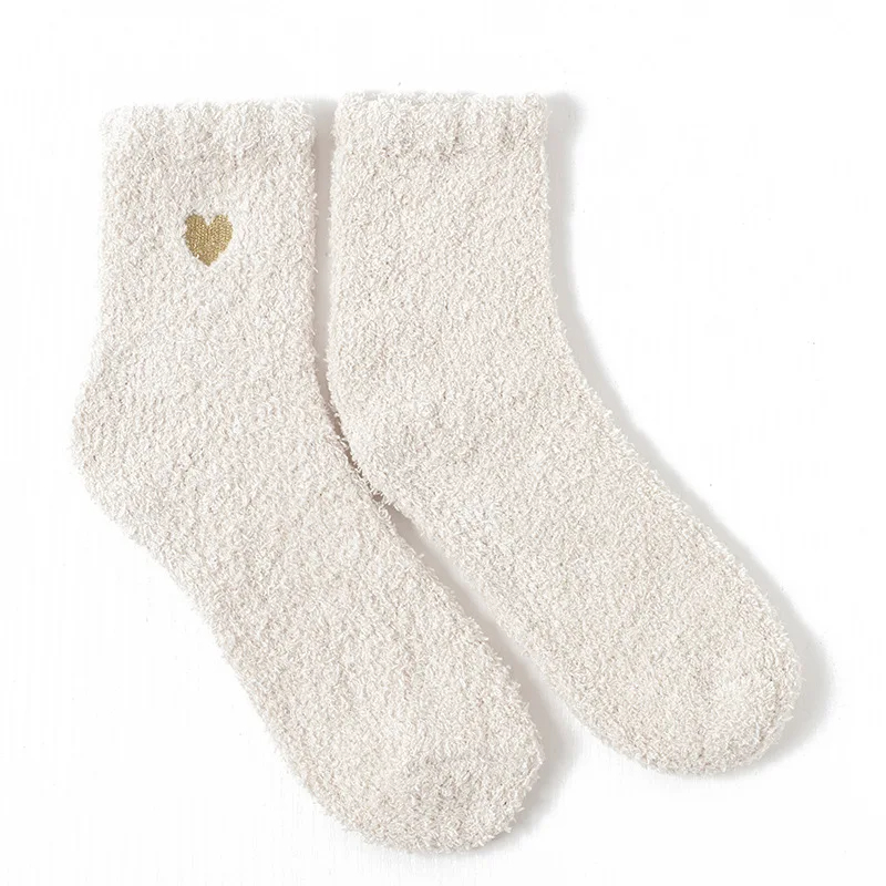 Fuzzy Heart Embroidery Crew Socks (8 Colours)