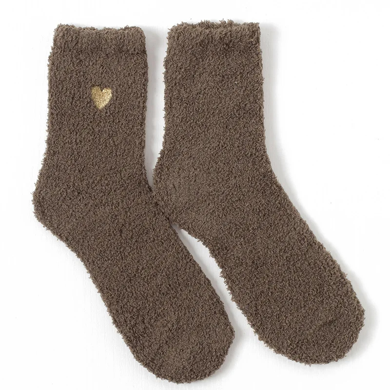 Fuzzy Heart Embroidery Crew Socks (8 Colours)