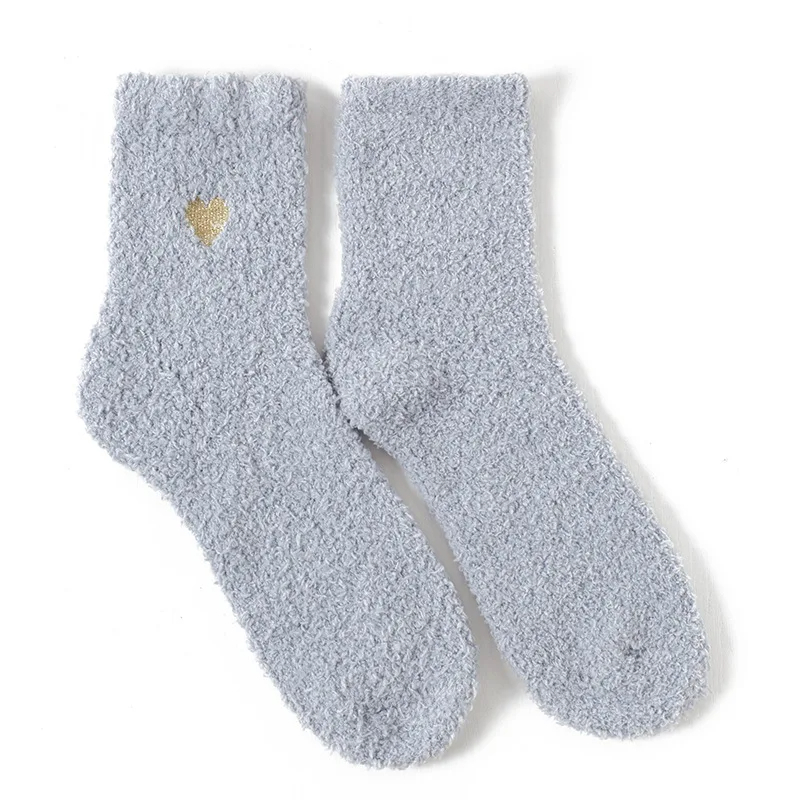 Fuzzy Heart Embroidery Crew Socks (8 Colours)