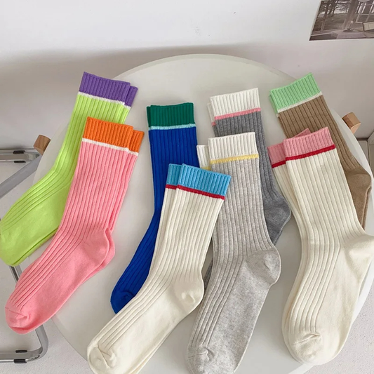 Contrast Stripe Crew Socks (8 Colours)