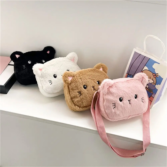 Plush Cat Face Mini Bag (4 Colours)