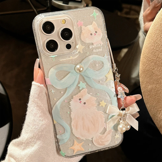 Ribbon Kitty iPhone Case with Charm Strap