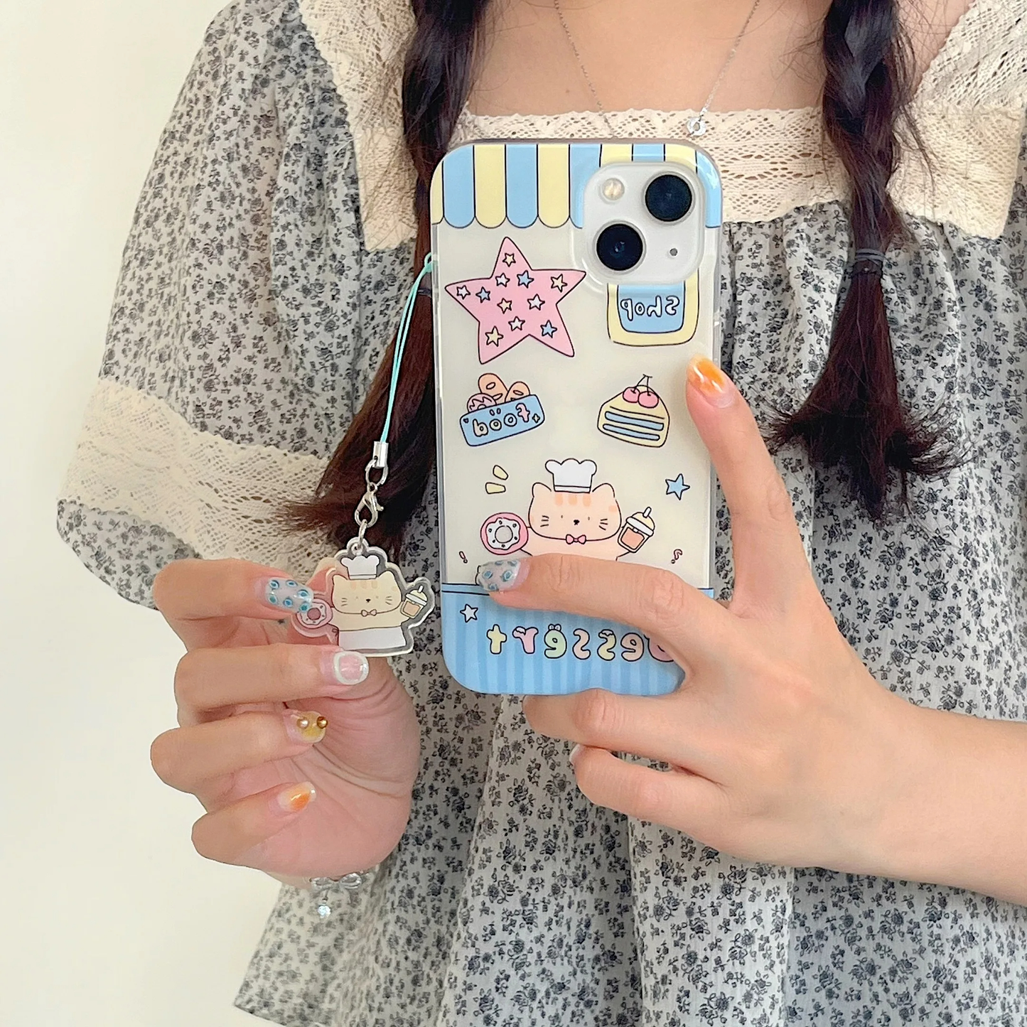 Bakery Cat iPhone Case with Charm Strap