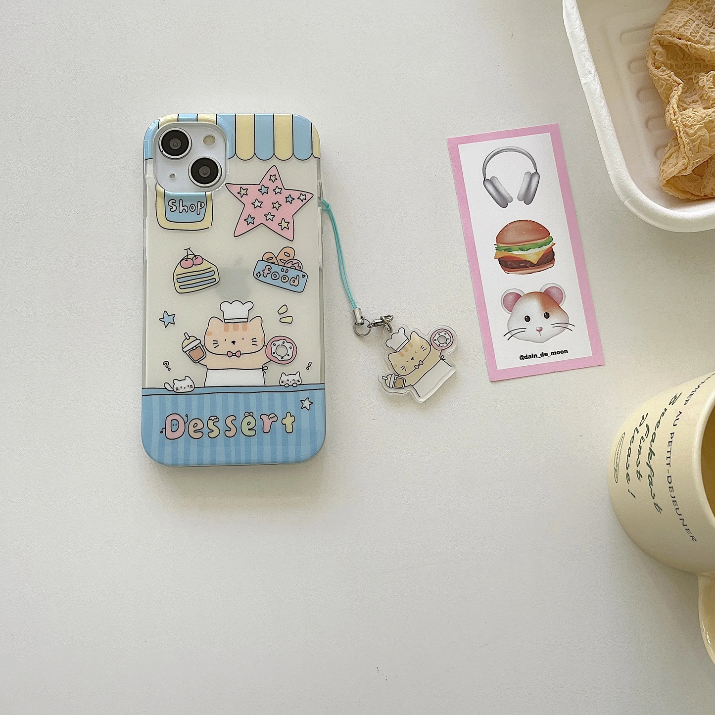 Bakery Cat iPhone Case with Charm Strap