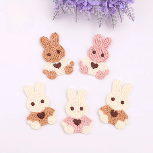 Knitted Bunny Embroidered Patch (4 Designs)