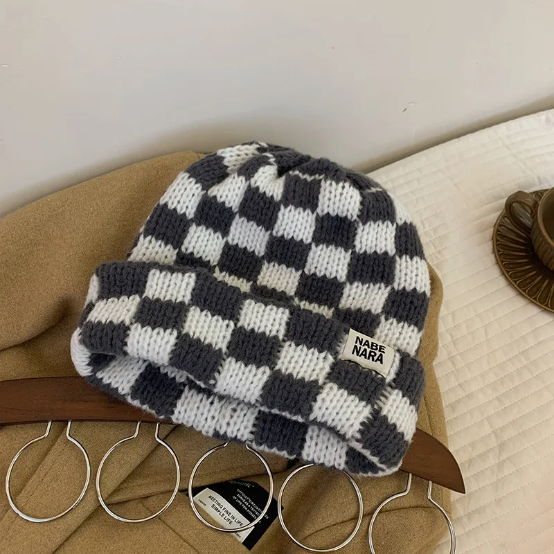 Checkerboard Knit Foldover Beanie Hat (8 Colours)