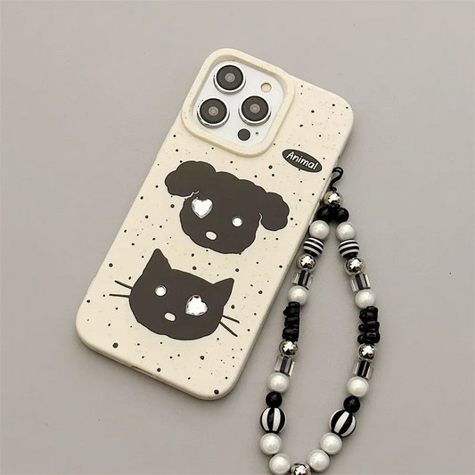 Dog and Cat iPhone Case with Phone Strap and 3D stickers