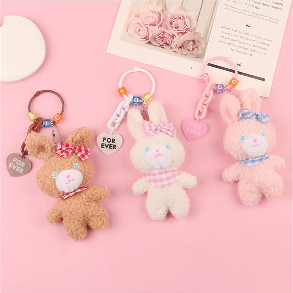 Gingham Bunny Animal Character Plush Keychain (3 Designs)