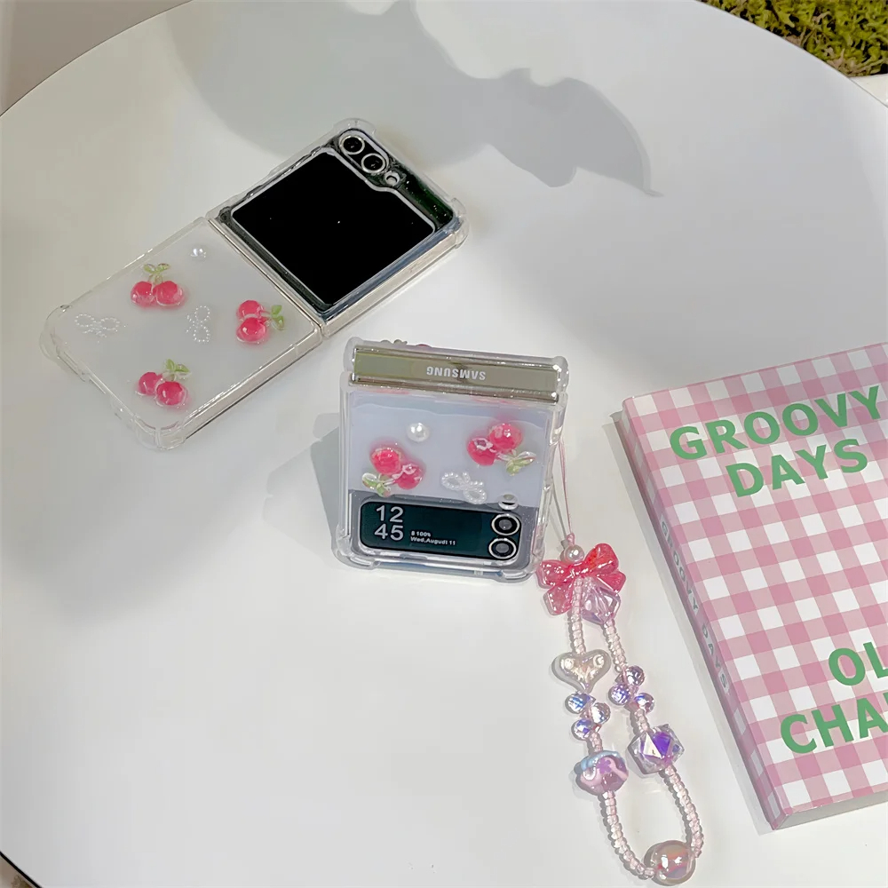 Resin Cherries and Pearl Bows Galaxy Z Flip Phone Case