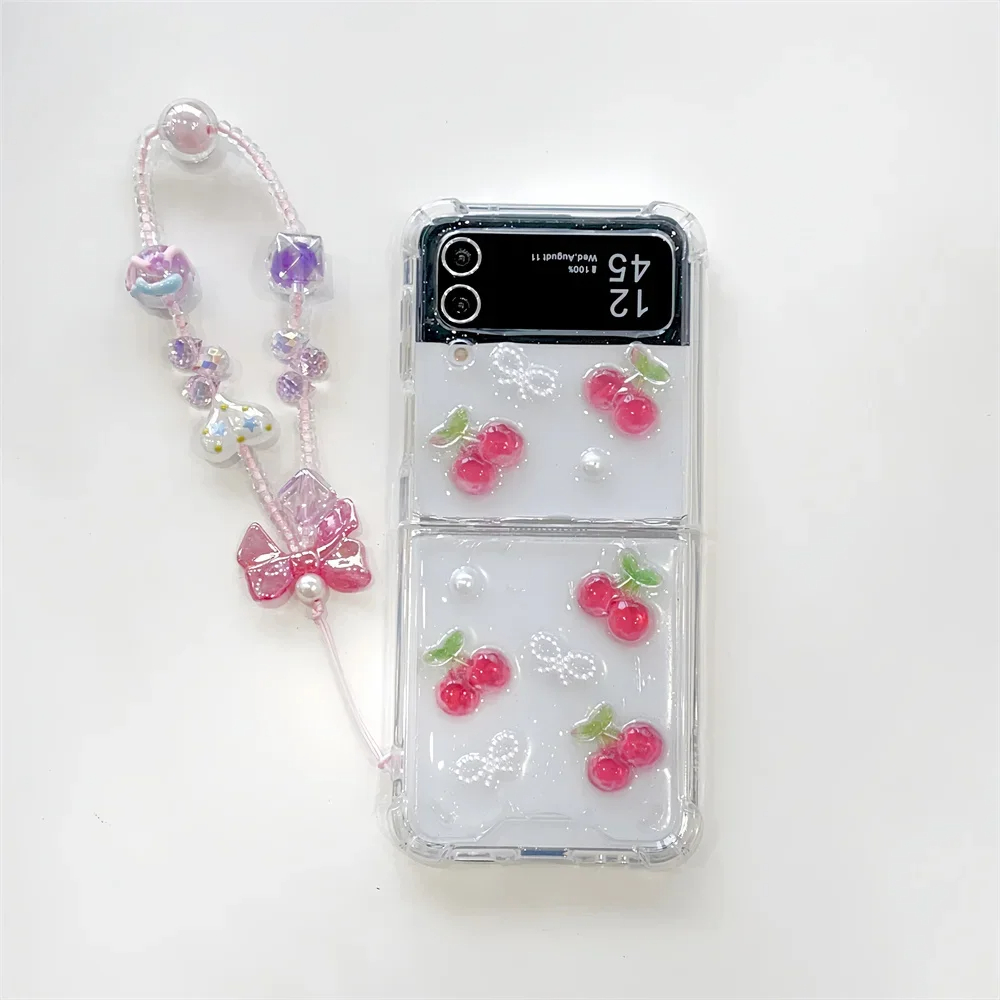 Resin Cherries and Pearl Bows Galaxy Z Flip Phone Case