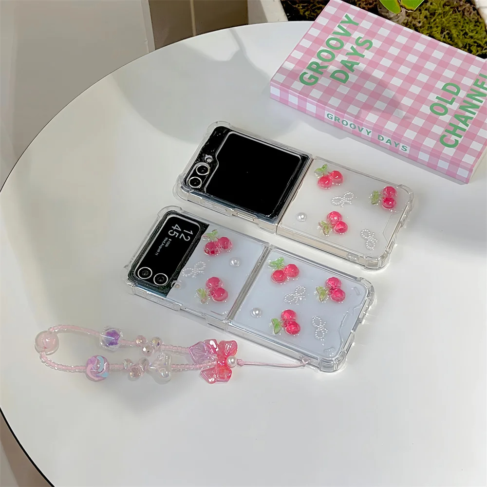 Resin Cherries and Pearl Bows Galaxy Z Flip Phone Case