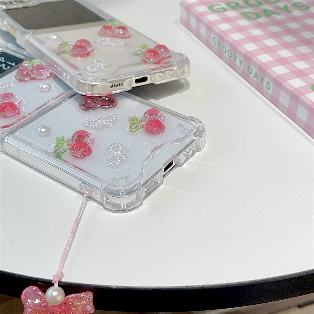 Resin Cherries and Pearl Bows Galaxy Z Flip Phone Case