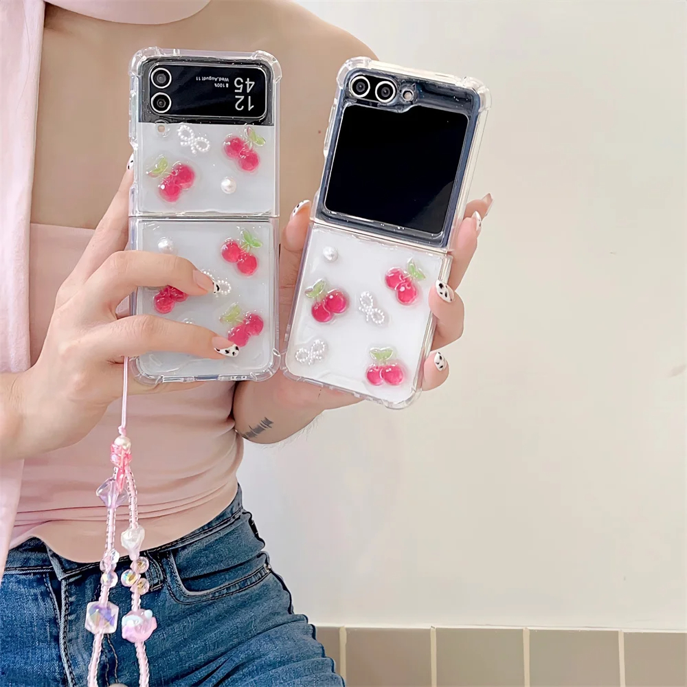 Resin Cherries and Pearl Bows Galaxy Z Flip Phone Case