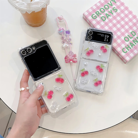 Resin Cherries and Pearl Bows Galaxy Z Flip Phone Case