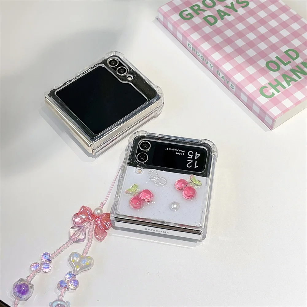 Resin Cherries and Pearl Bows Galaxy Z Flip Phone Case