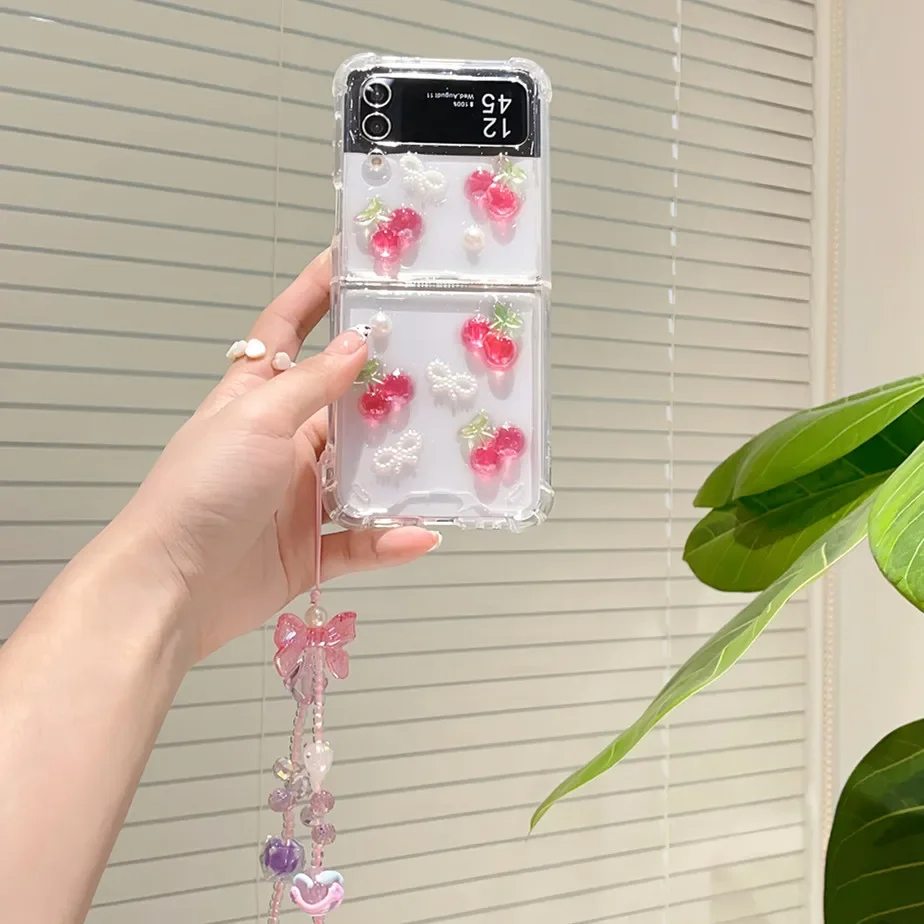 Resin Cherries and Pearl Bows Galaxy Z Flip Phone Case