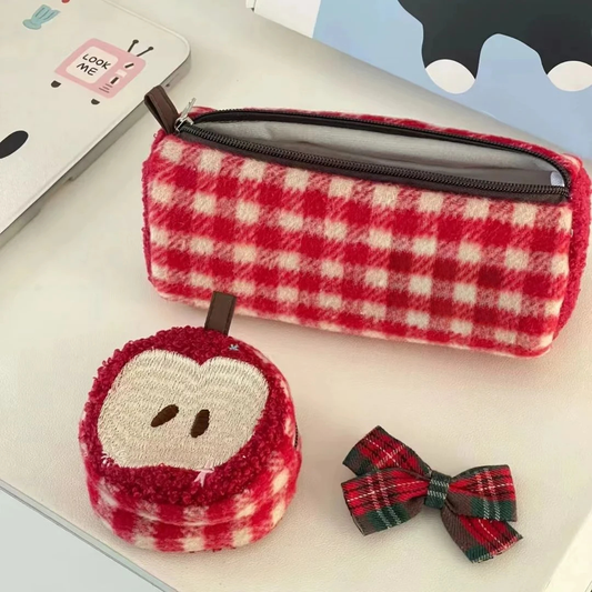 Gingham Apple Zipper Purse Set (2 Designs)