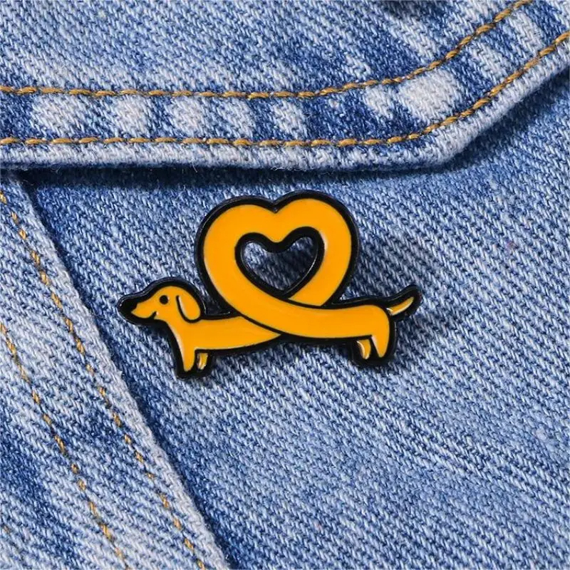 Heart Shaped Sausage Dog Enamel Pin