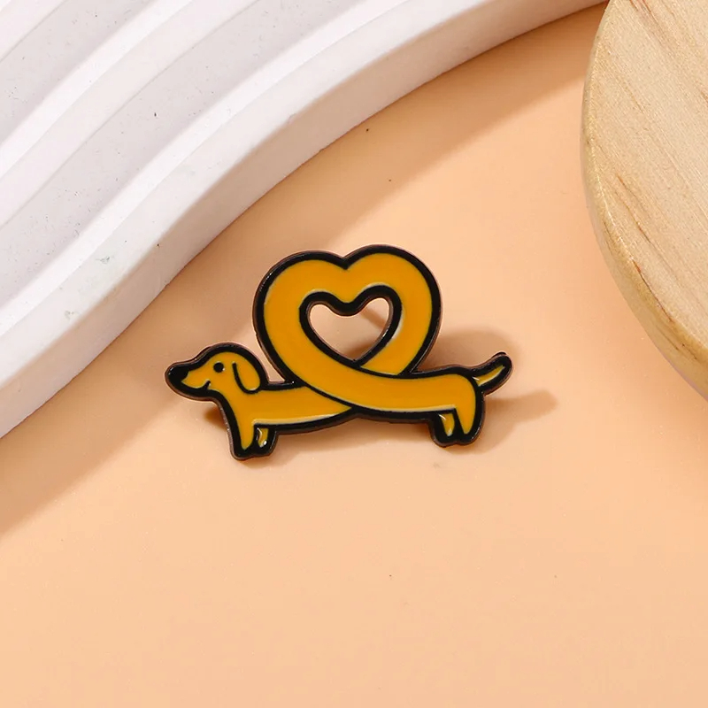 Heart Shaped Sausage Dog Enamel Pin