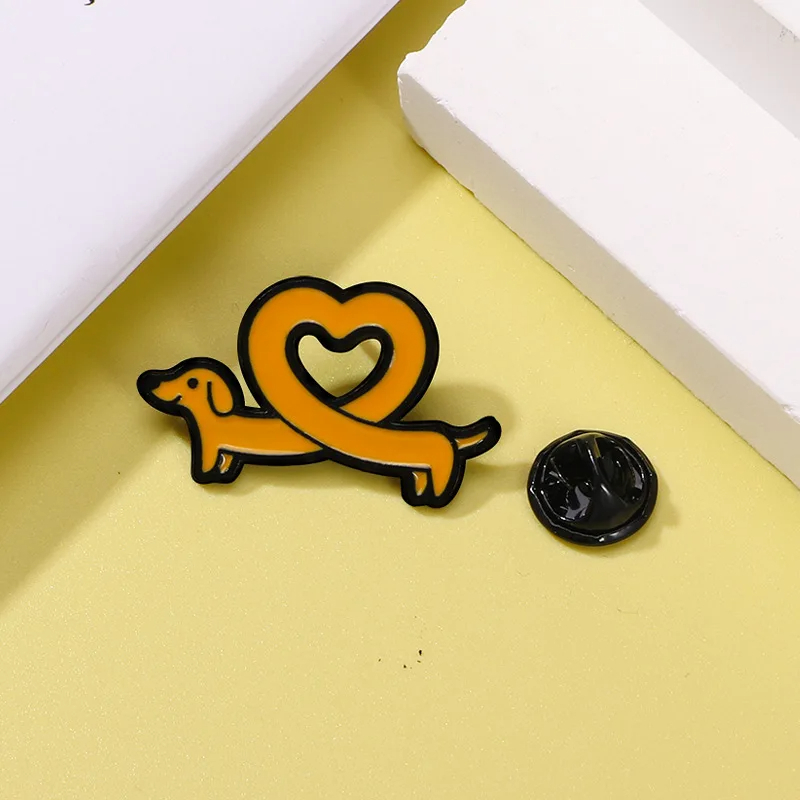 Heart Shaped Sausage Dog Enamel Pin