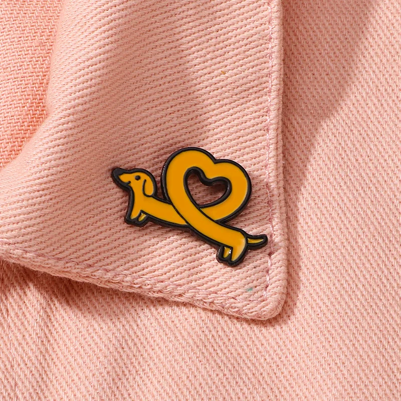 Heart Shaped Sausage Dog Enamel Pin