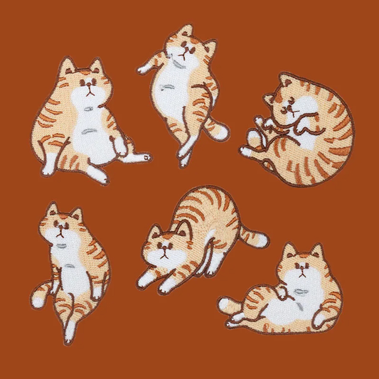 Orange Cat Embroidered Iron-On Patch (6 Designs)