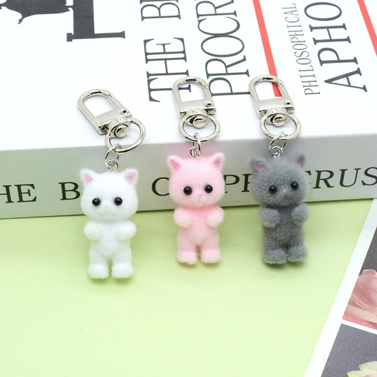Flocked Baby Cat Clip on Charm (3 Colours, 6 Clip Types)