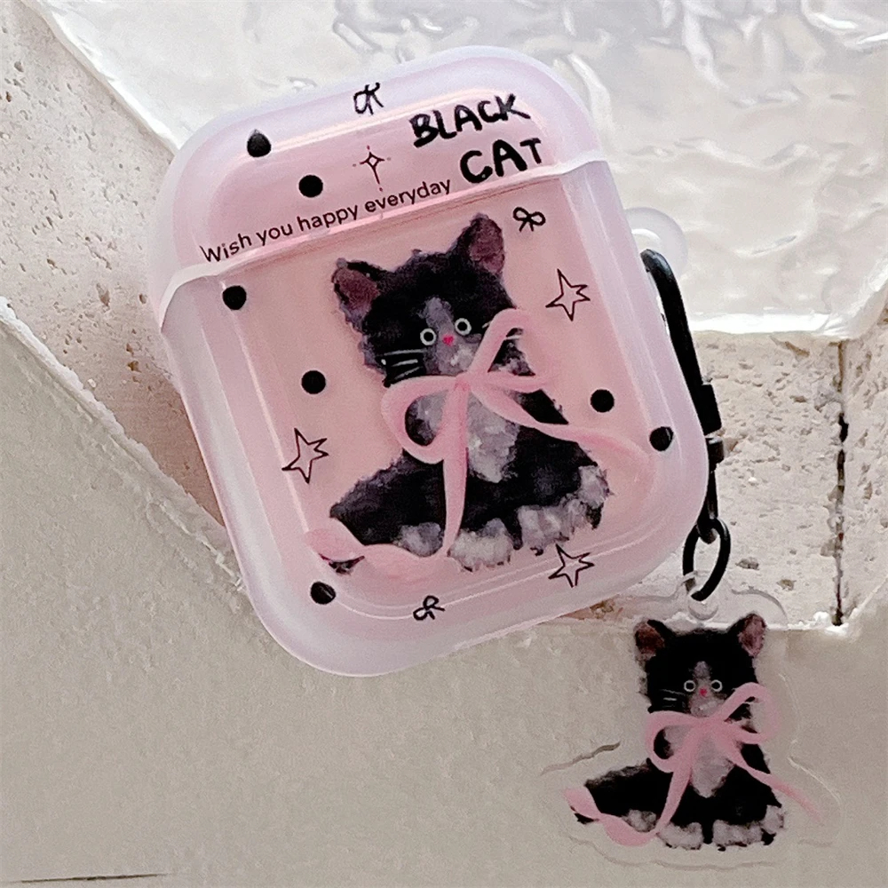 Ribbon Kitty AirPods Charger Case Cover with Charm Clip