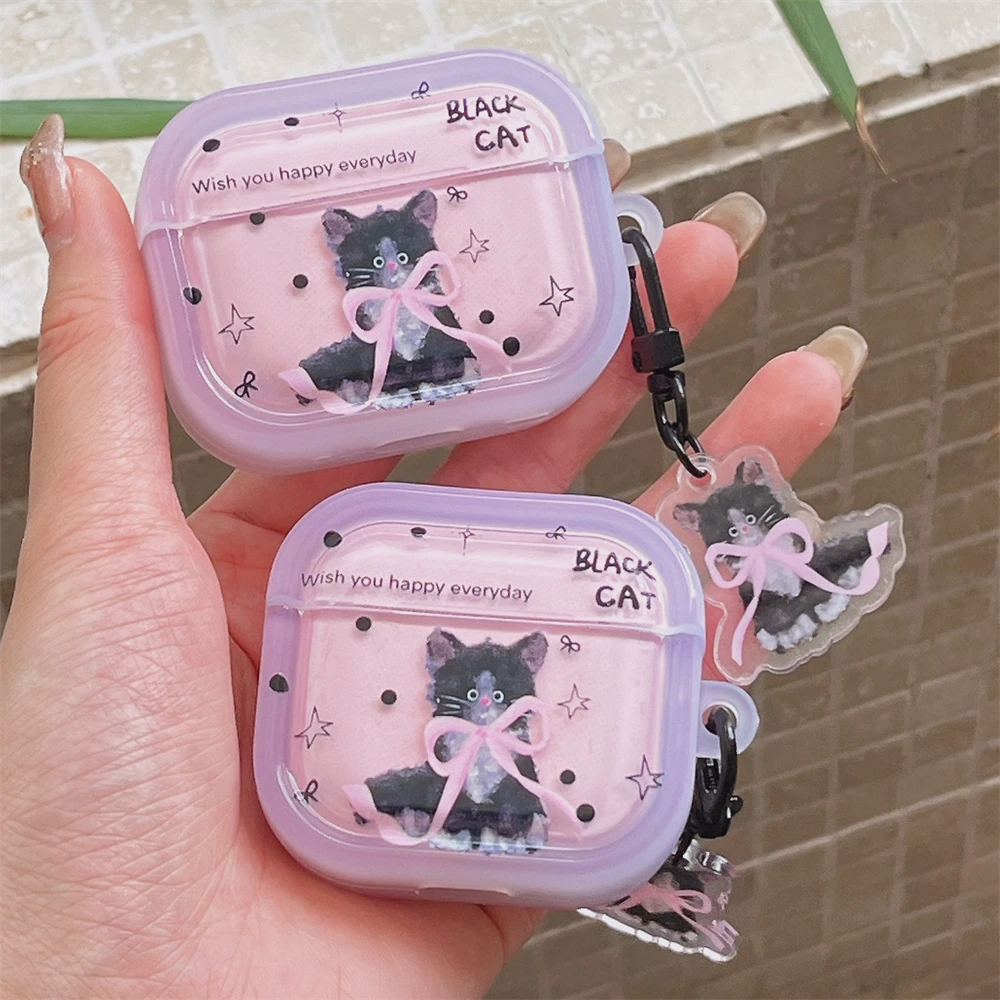 Ribbon Kitty AirPods Charger Case Cover with Charm Clip