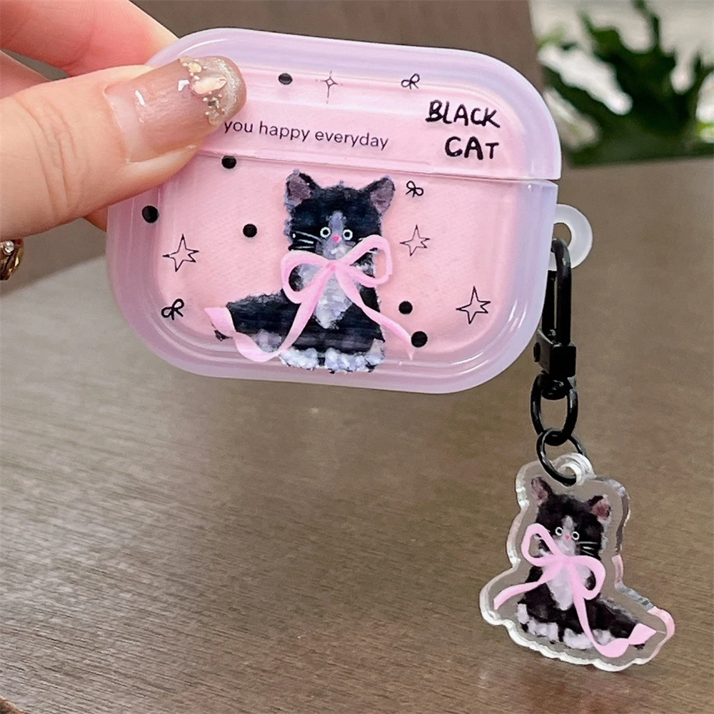 Ribbon Kitty AirPods Charger Case Cover with Charm Clip