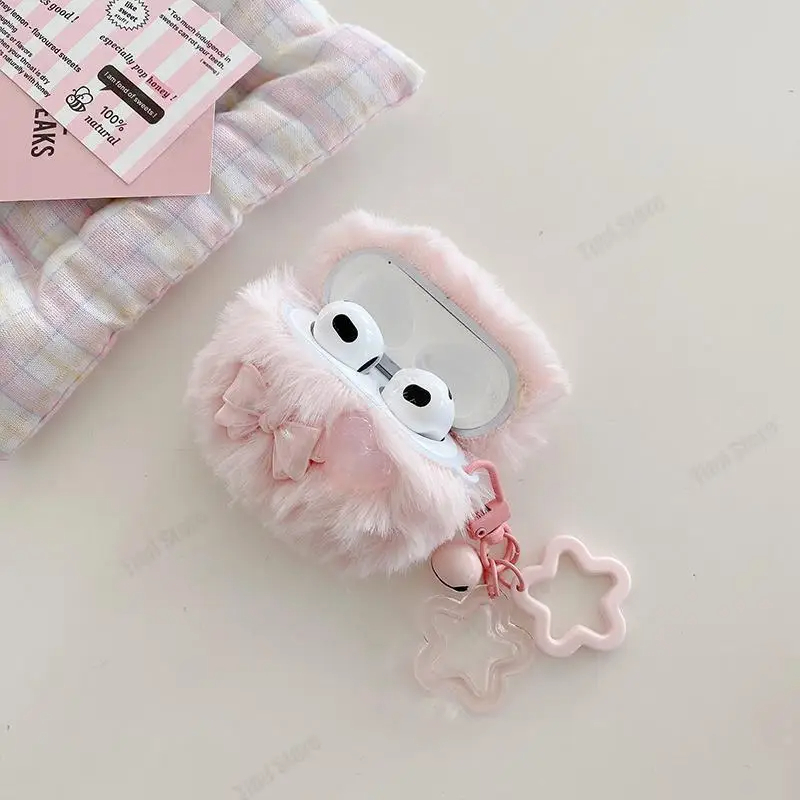 Plush Bow and Heart AirPods Charger Case Cover with Charm Clip (2 Colours)