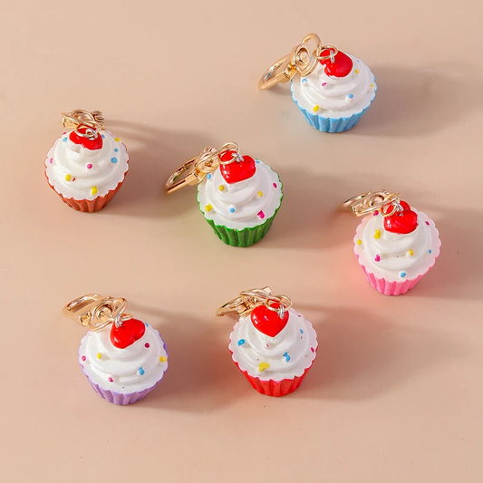 3D Deco Cupcake Charm Clip Keyring (6 Colours)