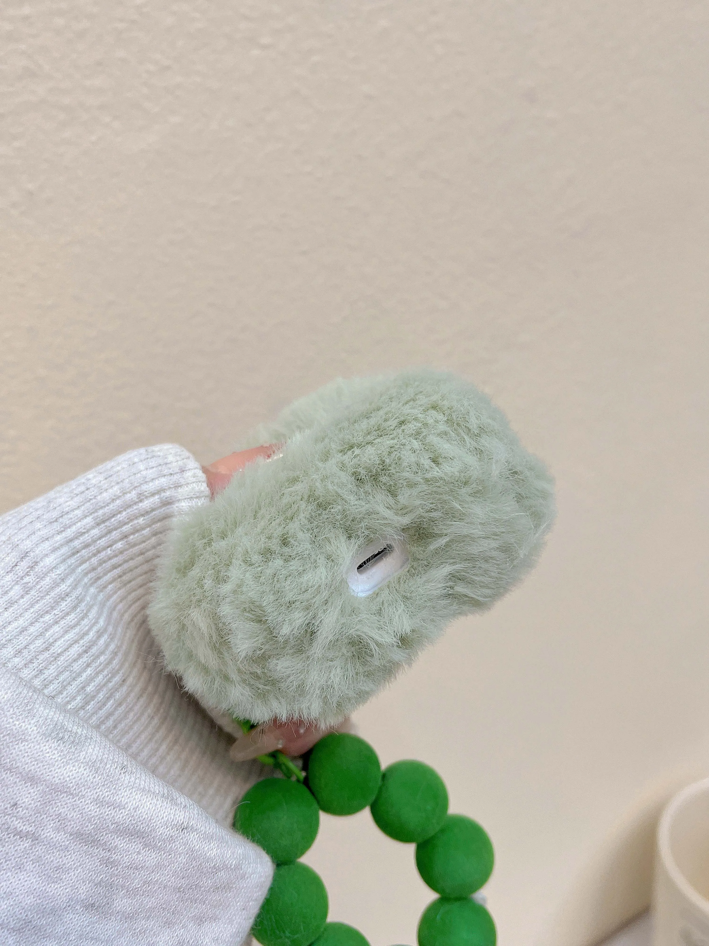 Plush Green Heart AirPods Charger Case Cover with Charm Strap