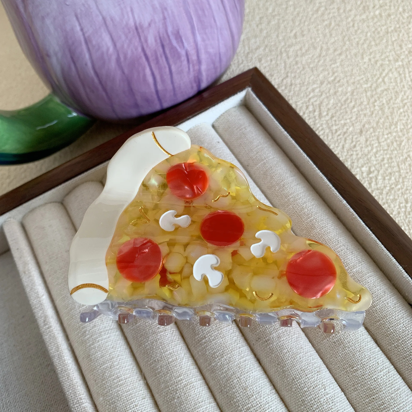 Glossy Pepperoni Pizza Acrylic Hair Claw Clip